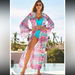 Boston Proper Floral Sheer Cover-Up size xl